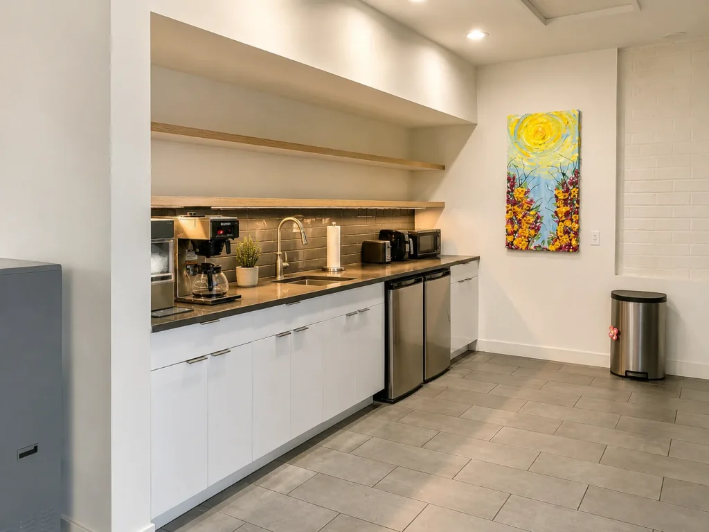 Kitchen with white cabinets and stainless steel appliances