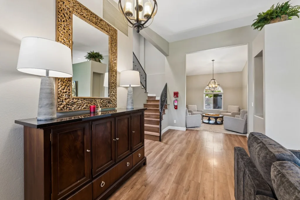 Entryway with a console table and mirror