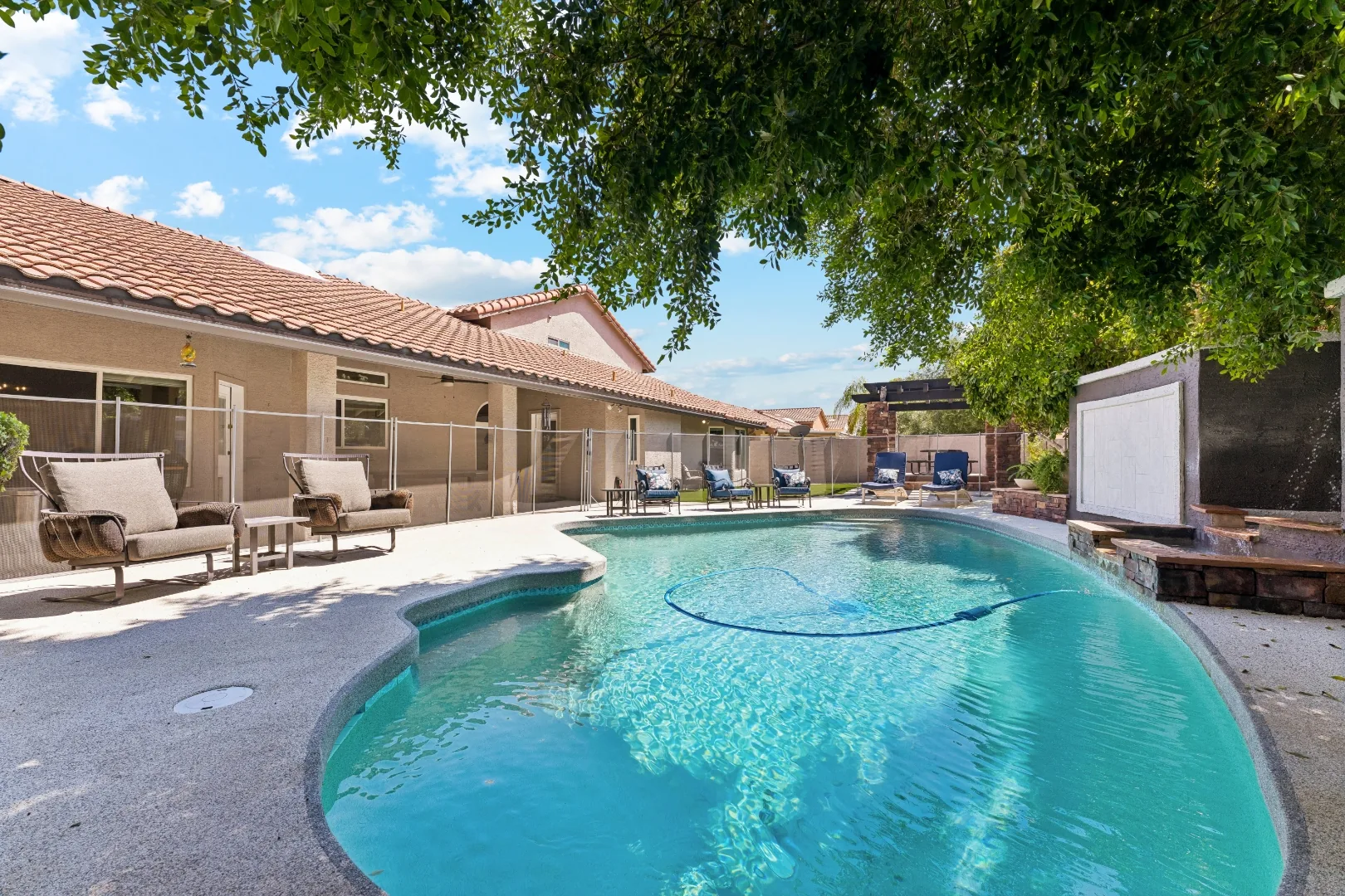 Pool and covered patio at the Scottsdale mens rehab residence